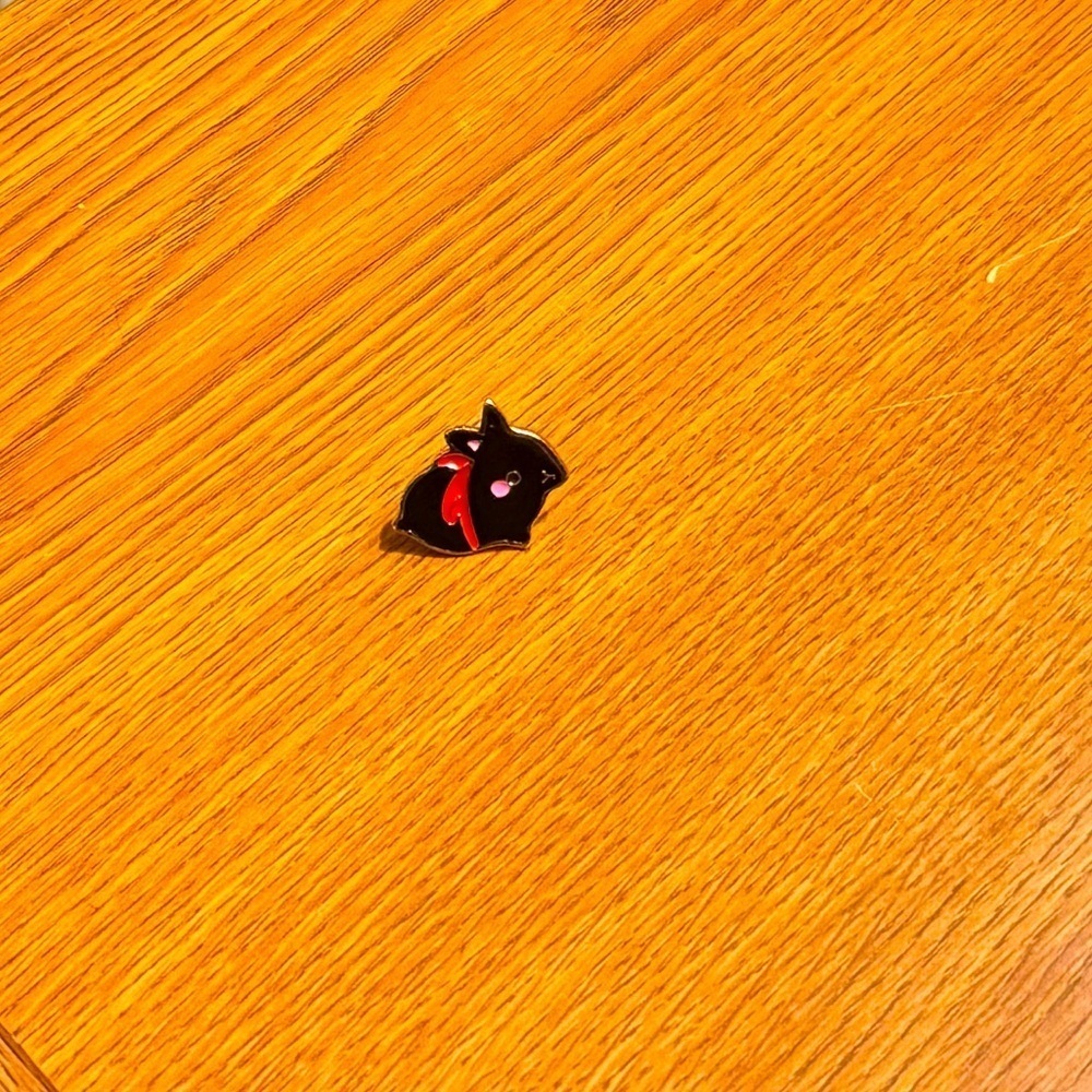 Women’s Accessories Black Rabbit Wearing Red Bow  Enamel Pin- Gold, Pink, & Red
